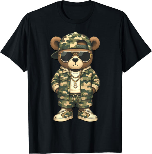 Camo Teddy Bear Hip-Hop Streetwear-Urban Camouflage Bear T-Shirt