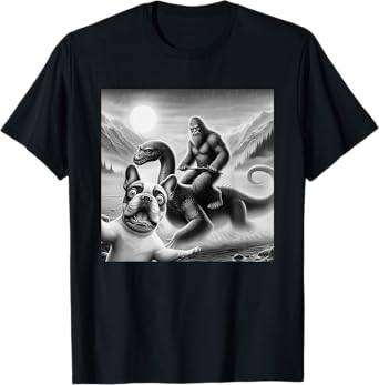 Funny French bulldog Selfie with bigfoot riding loch Ness T-Shirt for Men Women Kids