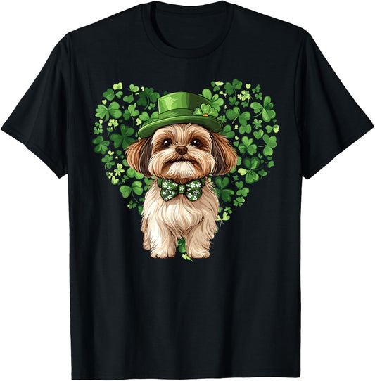 Cute Shih Tzu Shamrock Heart St. Patrick's Day Dog Lover T-Shirt