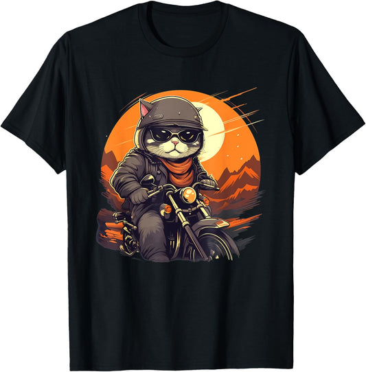 Biker American Shorthair Cat Riding Motorcycle T-Shirt