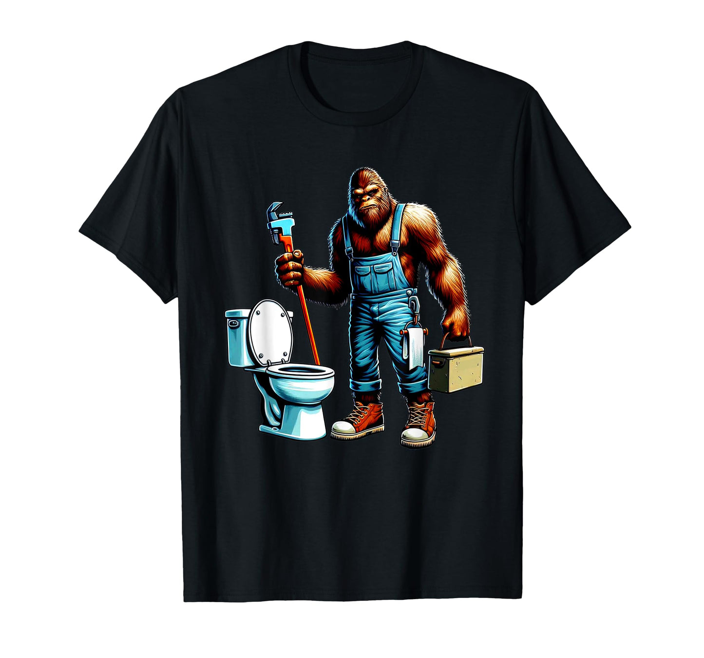 Bigfoot At Work Plumber Plumbing Worker Sasquatch Funny T-Shirt
