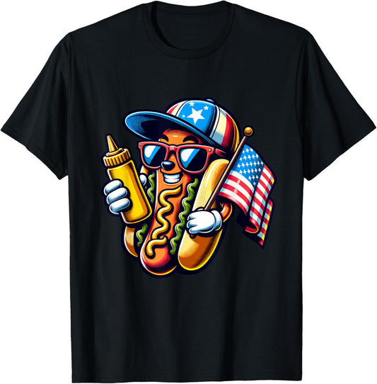 USA Hot Dog American Flag USA 4th Of July Fourth Patriotic T-Shirt