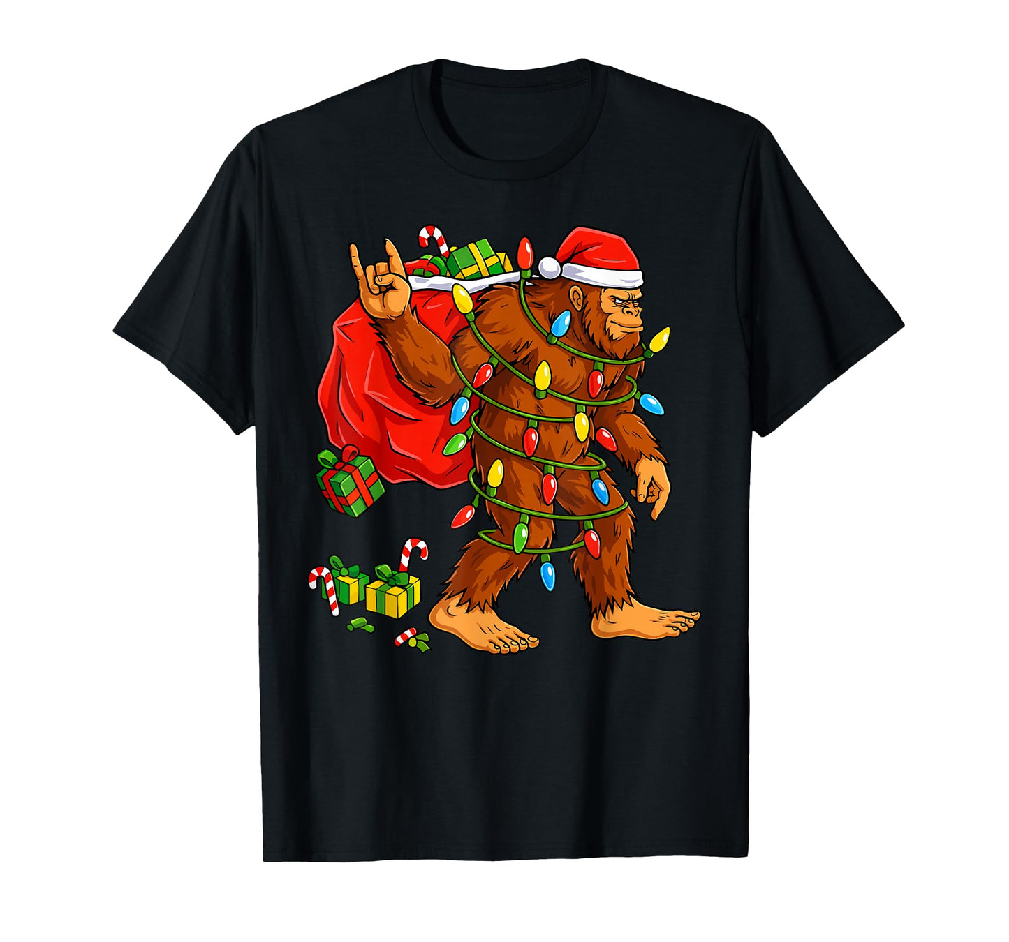 Christmas for Men Boys Bigfoot Sasquatch Lights Sasquax T-Shirt
