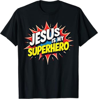 Jusus Lover Jesus is My Superhero Unisex-Kids T-Shirt Black Small Modern Classic Crew Neck Short Sleeve Polyester 100% Cotton Blend Machine Wash Superhero T-Shirt