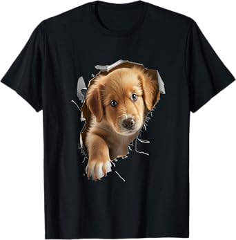 Cute Golden Retriever Puppy Dog Breaking Through T-Shirt for Men Women Kids