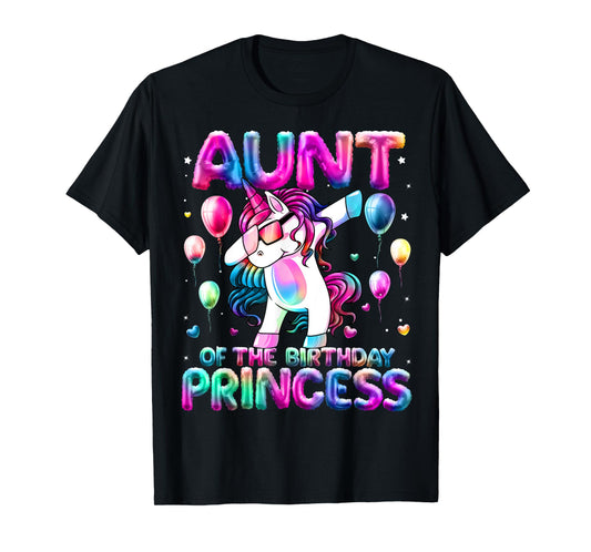 Auntie of the Birthday Princess Girl Flossing Unicorn Aunt T-Shirt