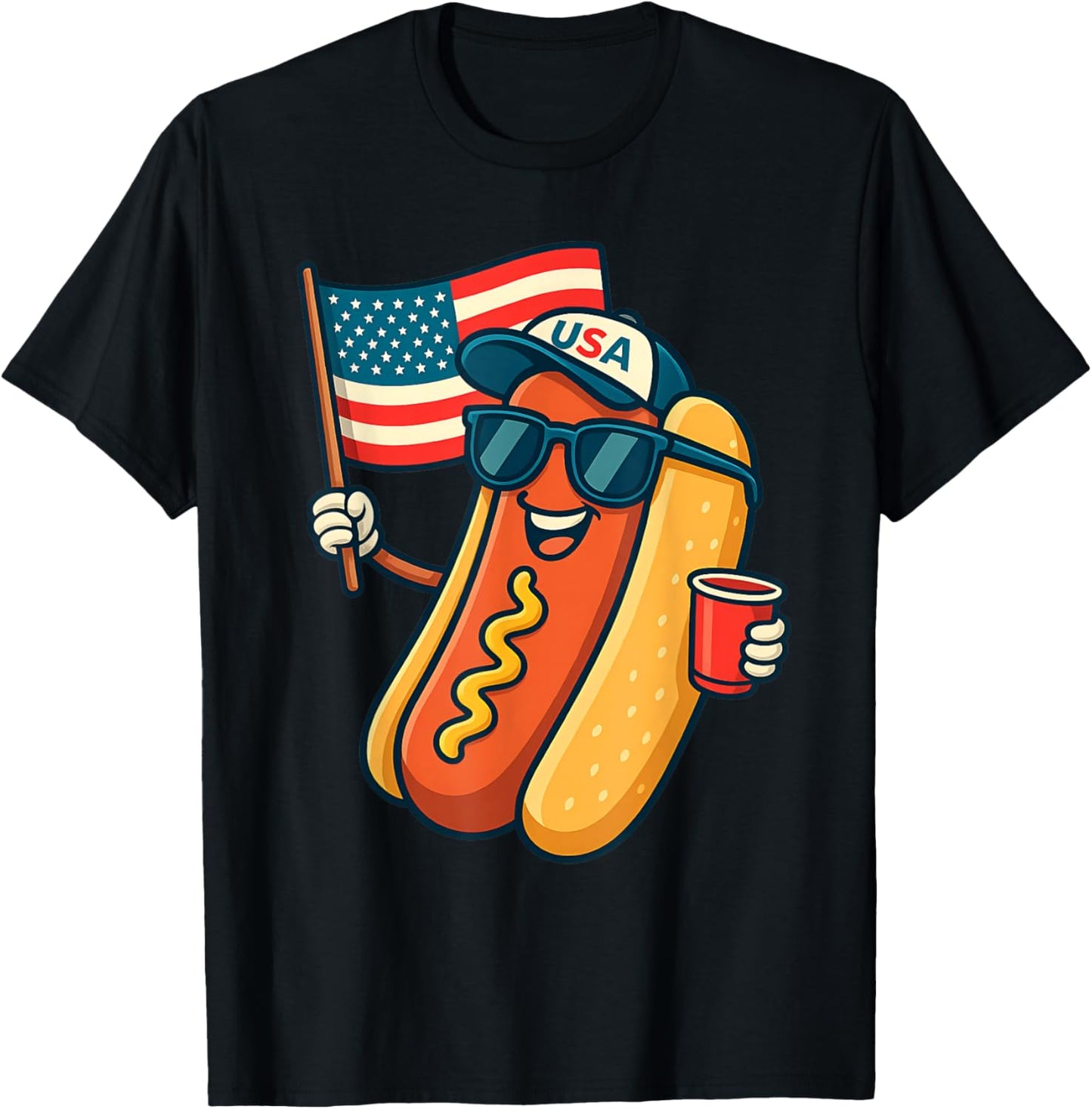 4th of July Hotdog Funny Fourth of July Patriotic USA Flag T-Shirt