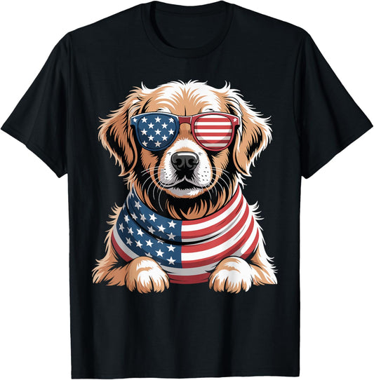 Patriotic Golden Retriever Dog American Flag 4Th Of July T-Shirt