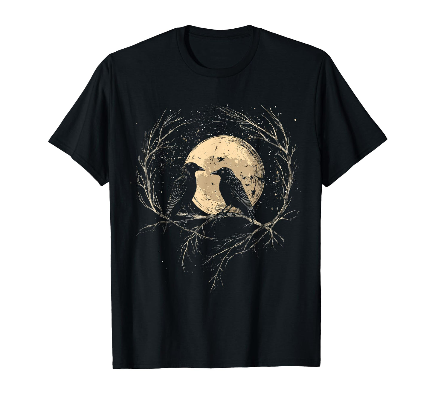 Retro Celestial Crows, Bird And Moon Aesthetic T-Shirt