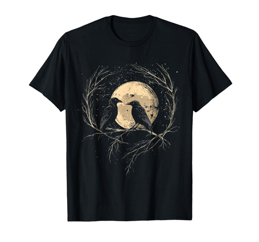 Retro Celestial Crows, Bird And Moon Aesthetic T-Shirt