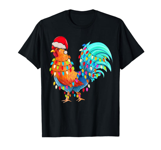 Christmas Lights Chicken Wearing Xmas Hat Chicken Hen Lover T-Shirt