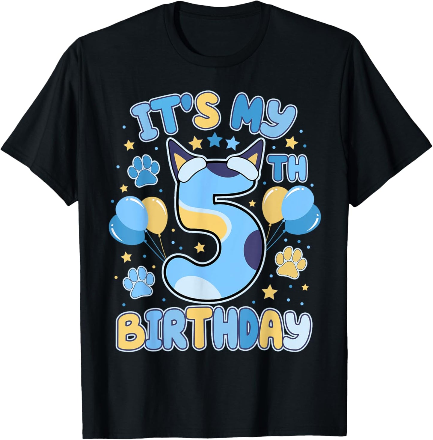 5th Birthday Boy Blue Dog Theme Party Five Cool 5 Year Old T-shirt