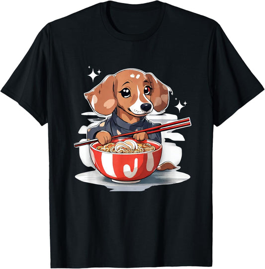 Dachshund Weiner Dog Eating Ramen Kawaii Japanese Noodle T-Shirt