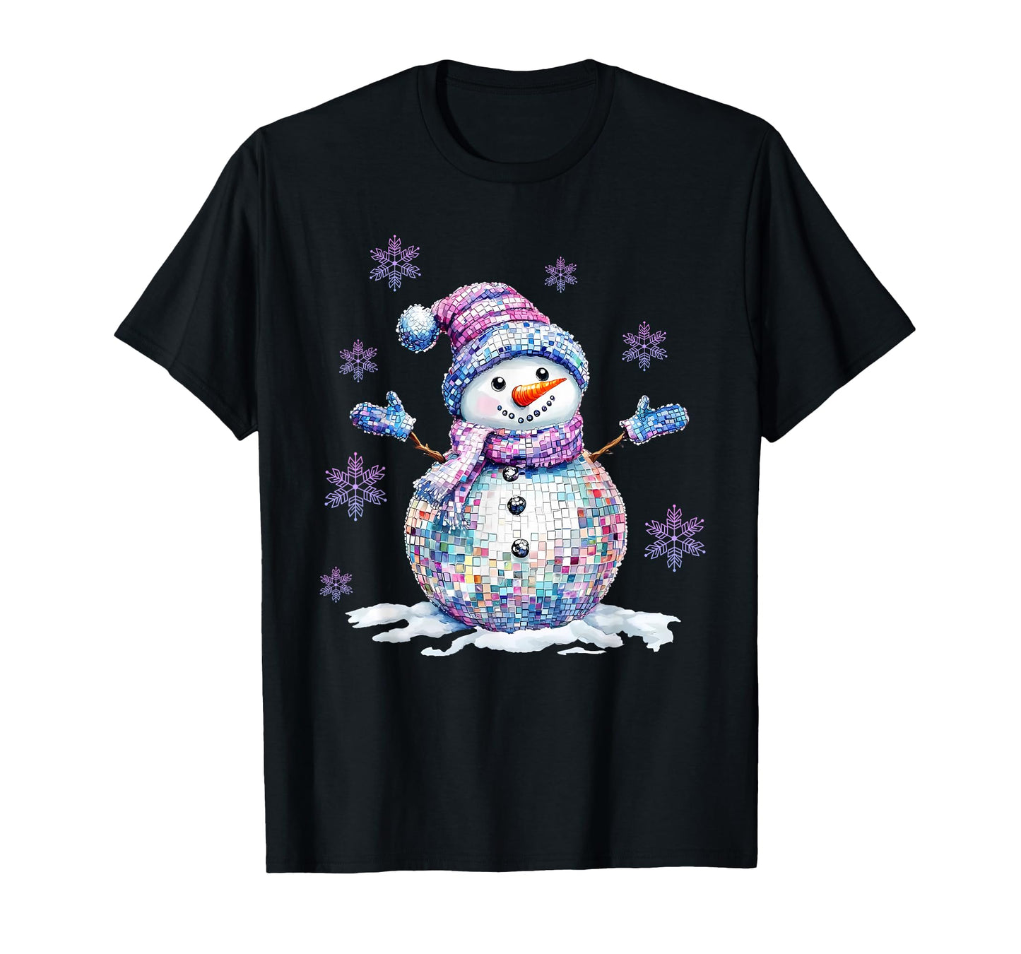 Retro Colorful Disco Snowman Christmas Girly Xmas for Women T-Shirt