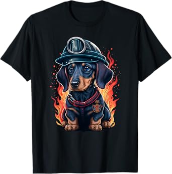 Dachshund Fireman on Firefighter Dachshund T-Shirt