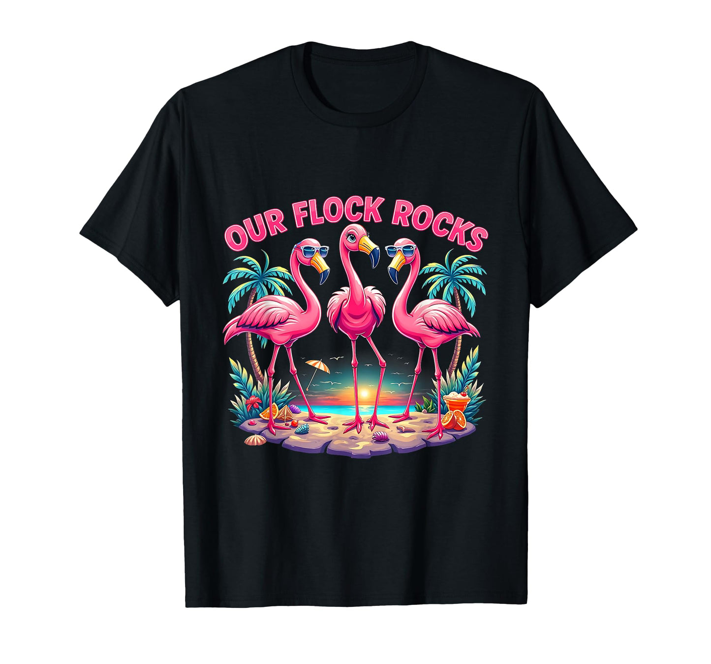 Family Matching Our Flock Rocks Flamingo Summer Vacation T-Shirt
