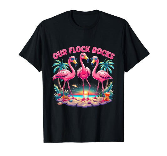 Family Matching Our Flock Rocks Flamingo Summer Vacation T-Shirt