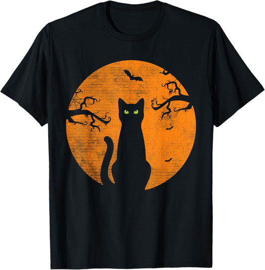 Vintage Scary Christmas Cat Costume Retro Cat Moon Black Cat T-Shirt