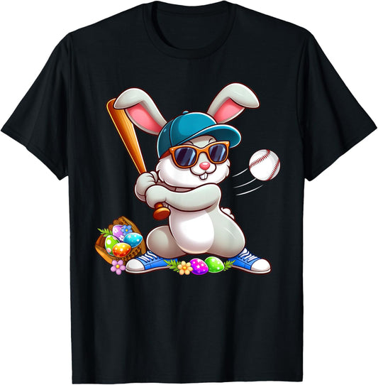 Funny Baseball Bunny Easter Shirts For Kids Boys Toddlers T-Shirt
