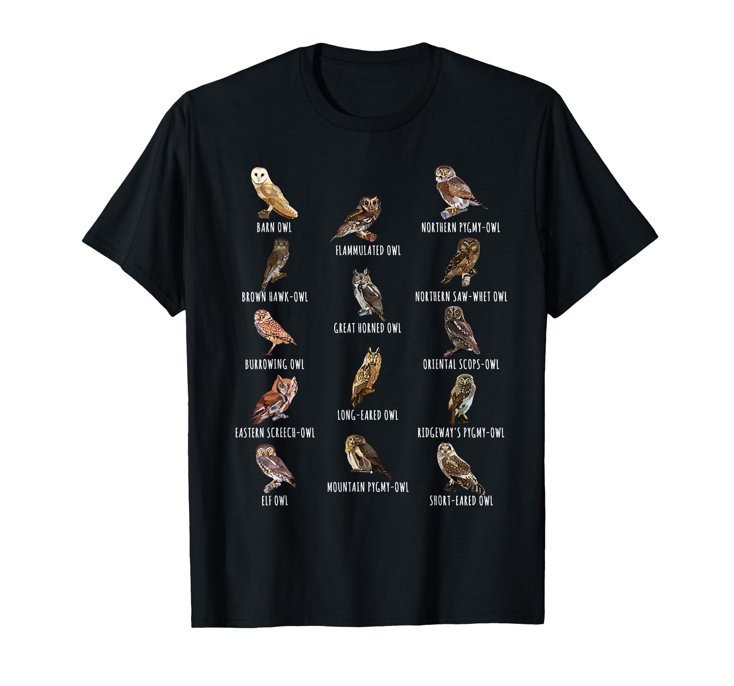 Different Owls Species Biology Types Of Owl Identification T-Shirt