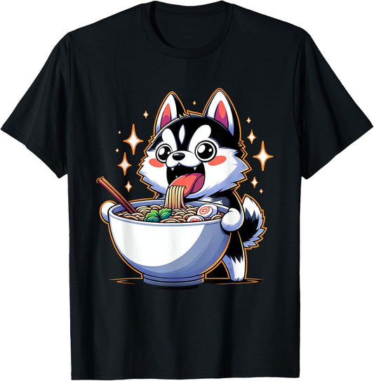Kawaii Anime Husky Dog Ramen T-Shirt