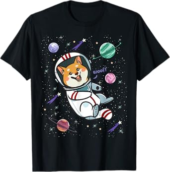 Astronaut Dog In Space Shiba Inu Akita Boys Girls Cosmonaut T-Shirt