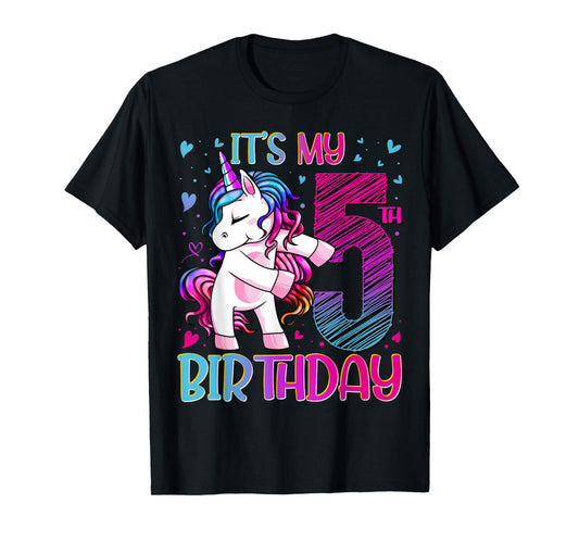 5 Year Old Gifts Unicorn Flossing 5th Birthday Girl Party T-Shirt