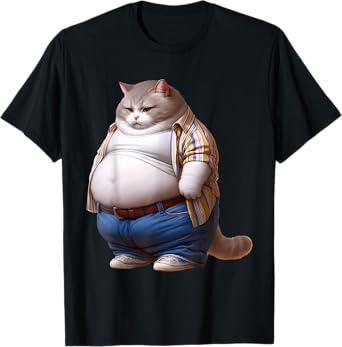 Funny Fat Cat Graphic Fat Kitten Design Chubby Cat Lover Men Women Kids T-Shirt