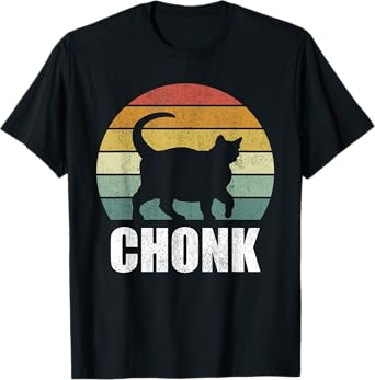 Vintage Retro Sunset Funny Fat Cats Meme Chonk Cat T-Shirt for Men Women Kids