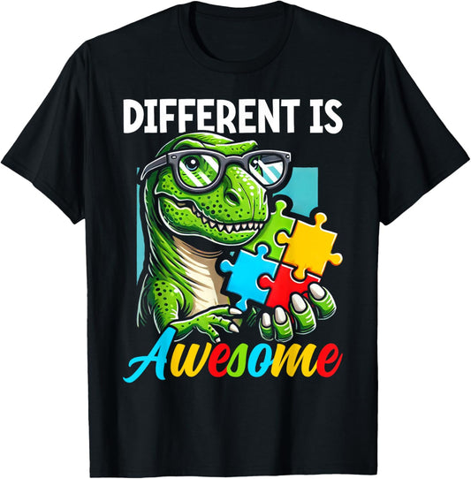 Different Is Awesome Dinosaur Puzzle Autism Awareness Dino T-Shirt