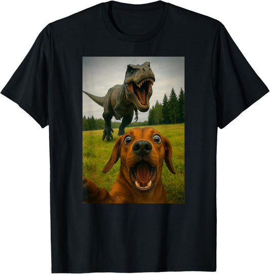Funny Dachshund Dinosaur Trex Selfie Animal Lover Mom Dad T-Shirt