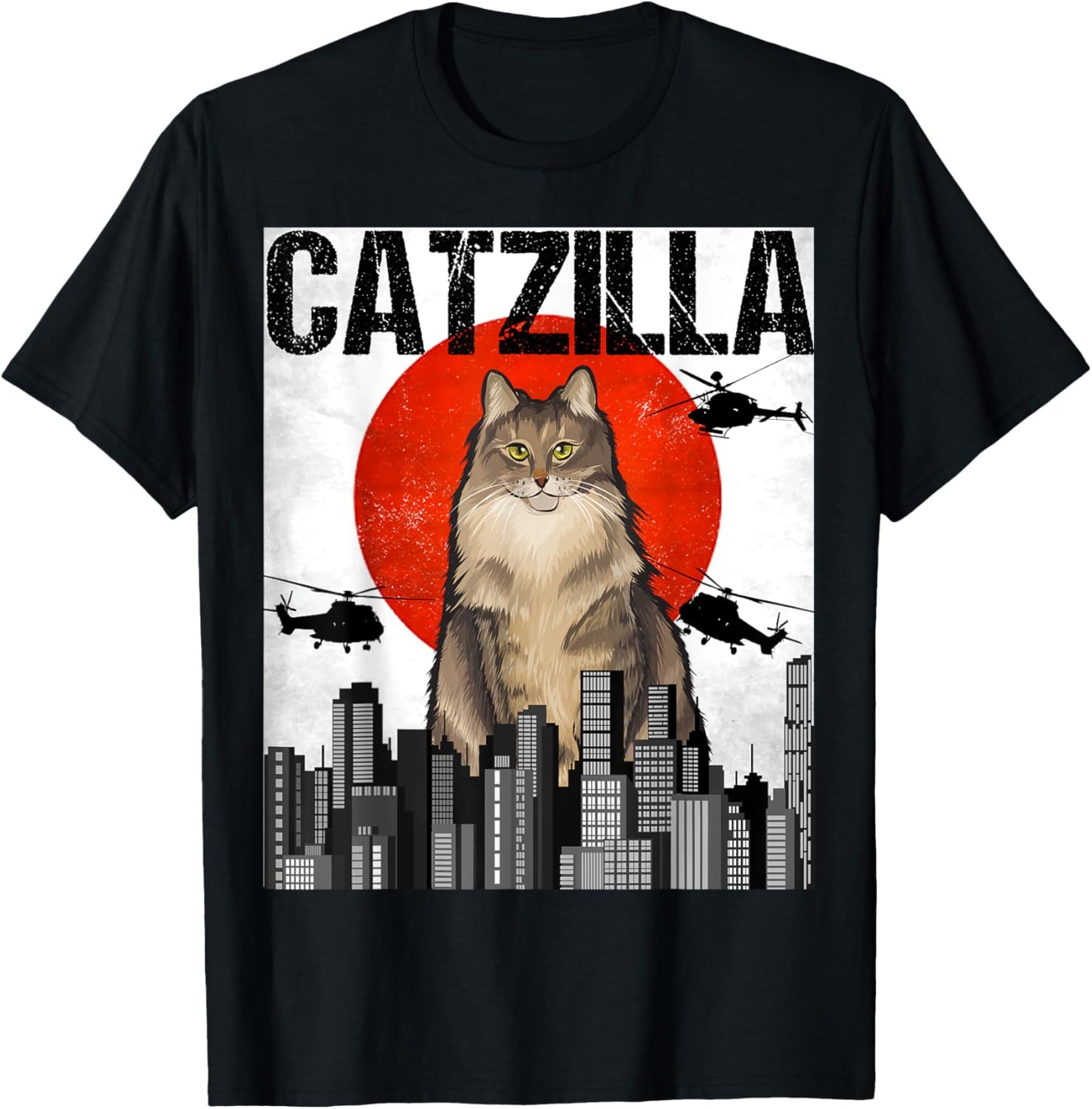 Funny Vintage Japanese Catzilla Norwegian Forest Cat T-Shirt