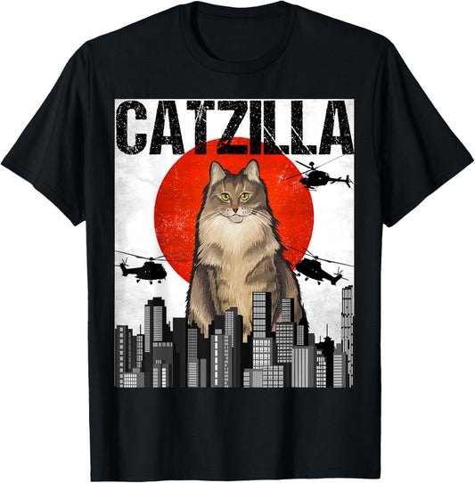 Funny Vintage Japanese Catzilla Norwegian Forest Cat T-Shirt
