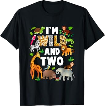 I'm Wild And Two 2 Year Old 2Nd Birthday Safari Jungle T-Shirt