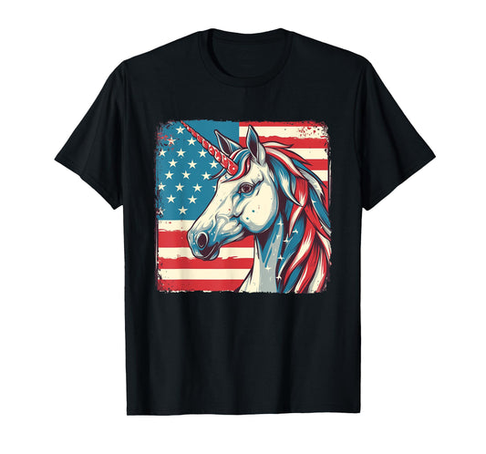 Unicorn American Patriot TShirt Fourth of July Women Men T-Shirt