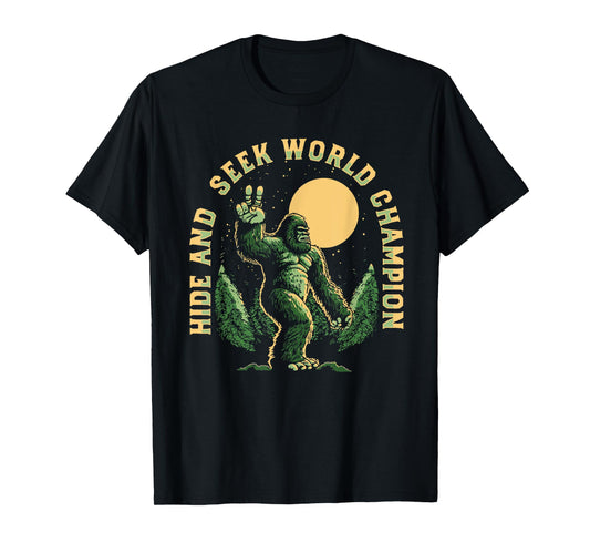 Vintage Hide And Seek World Champion Funny Retro Bigfoot T-Shirt
