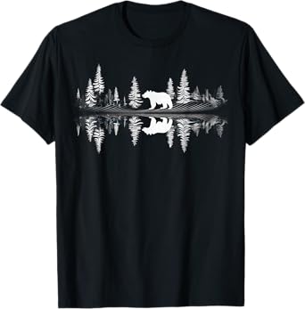 Retro Wilderness Bear Trees Reflection Outdoor Forest T-Shirt