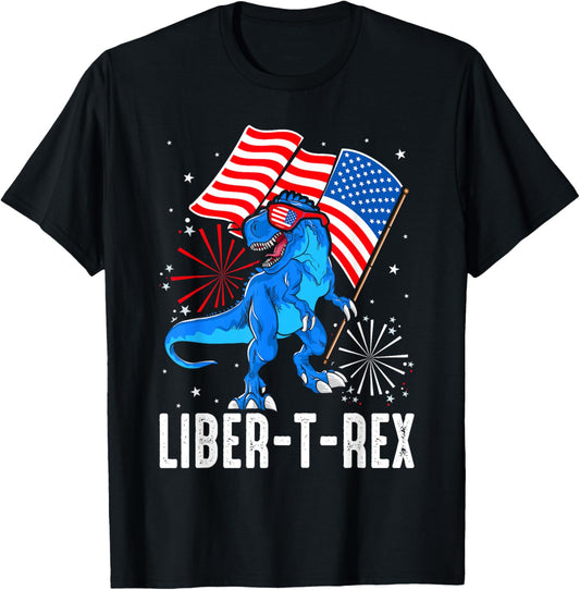 Patriotic Dinosaur 4th Of July USA Flag T Rex American Dino T-Shirt