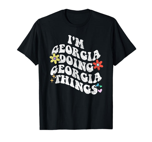Personalized Name Mothers Day outfit For Women Retro Groovy Im GEORGIA Doing GEORGIA Things Funny Mother's T-Shirt