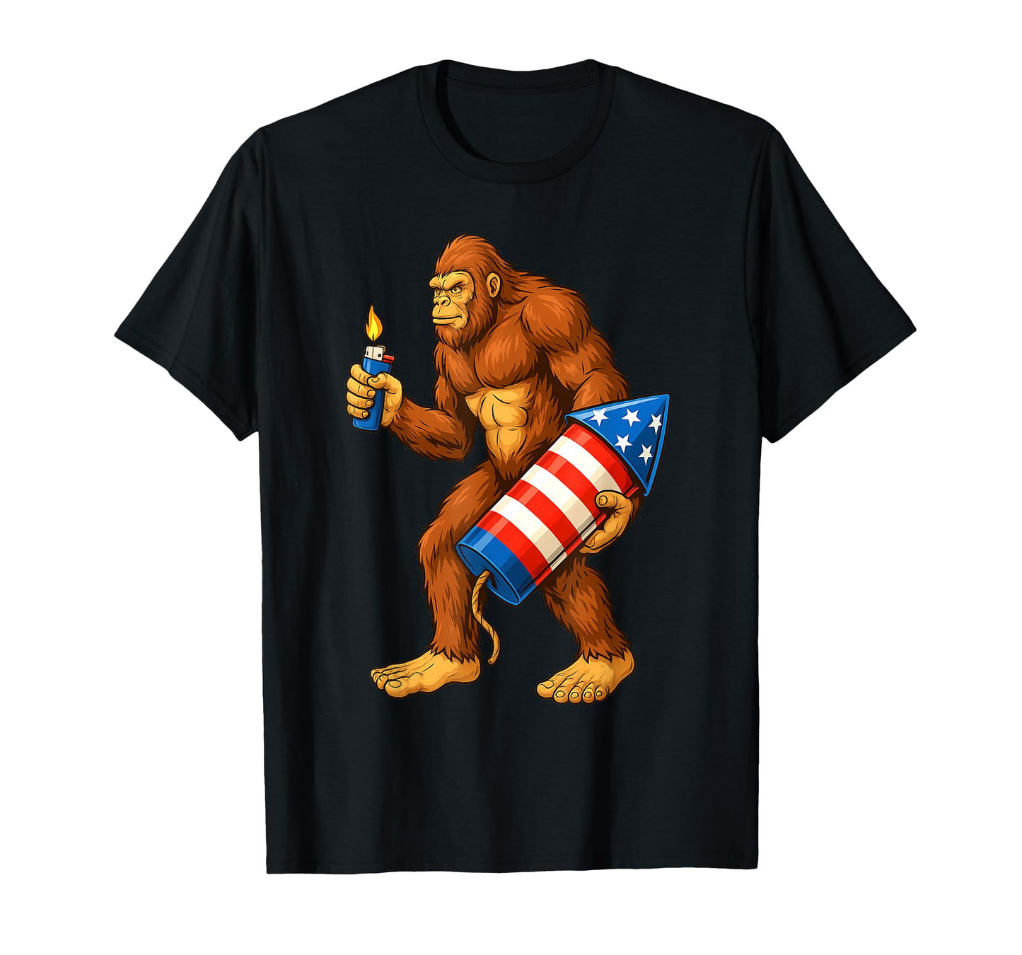 Bigfoot Fireworks 4th of July Men Sasquatch American Flag US T-Shirt