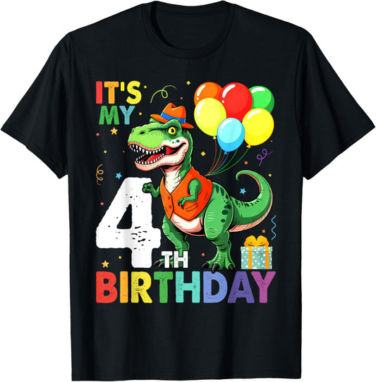 It's My 4th Birthday Dinosaur Boys Girls Kids Birthday T-Shirt