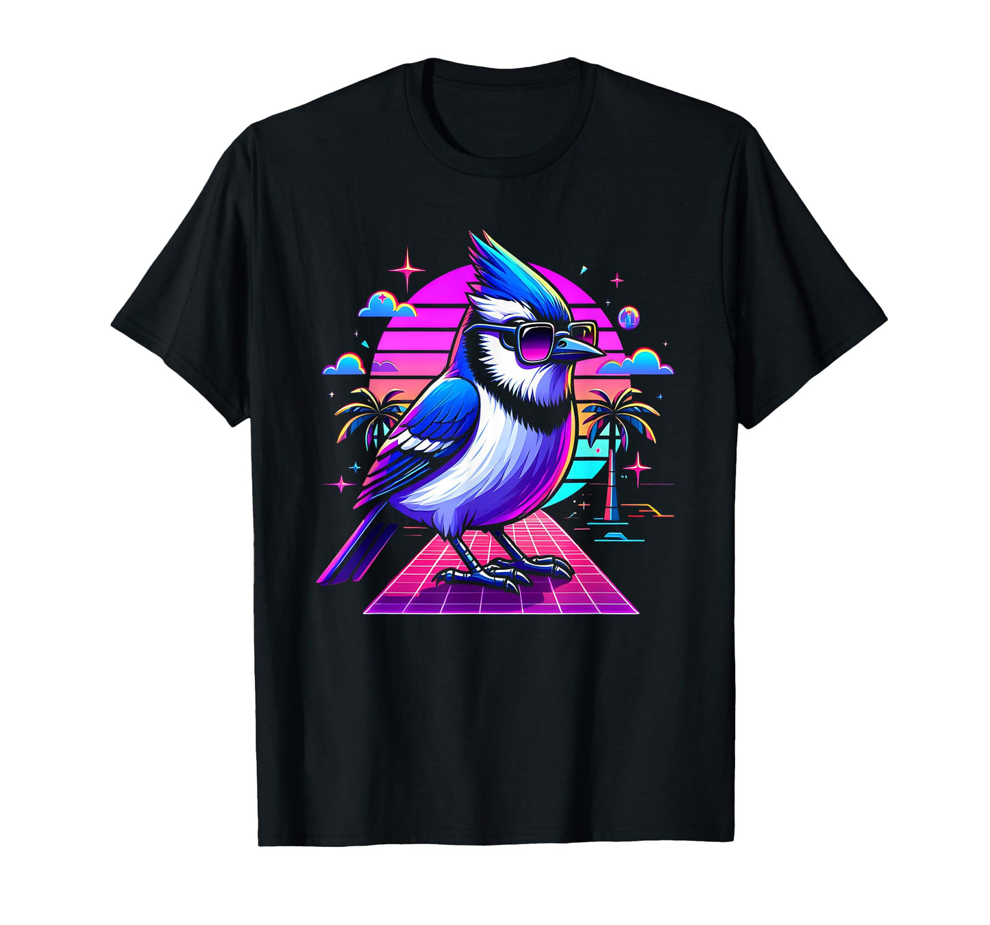 Cool Blue Jay Bird 80s Retrowave 90s Vaporwave Blue Jay Bird T-Shirt