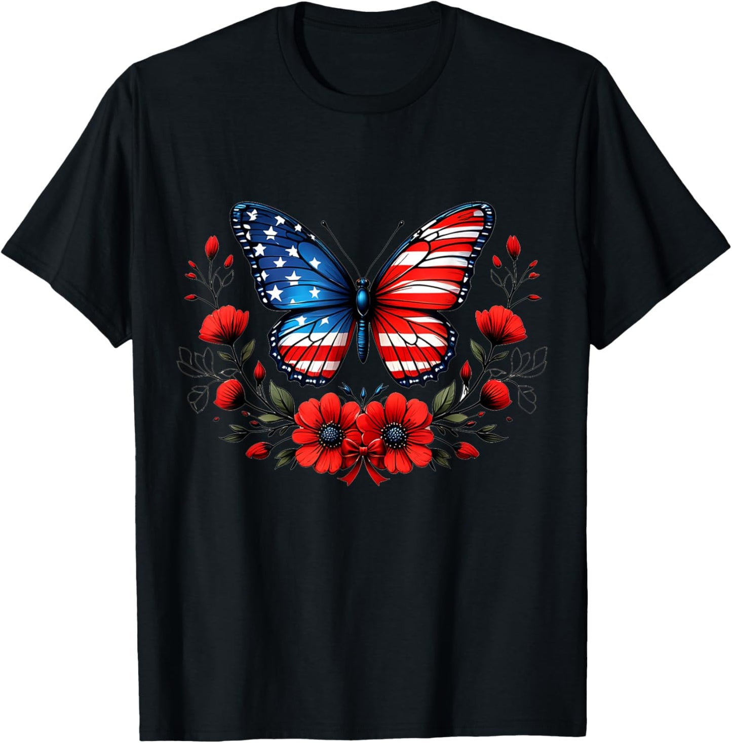 Butterfly Red White Blue Patriotic USA Flag 4th Of July T-Shirt