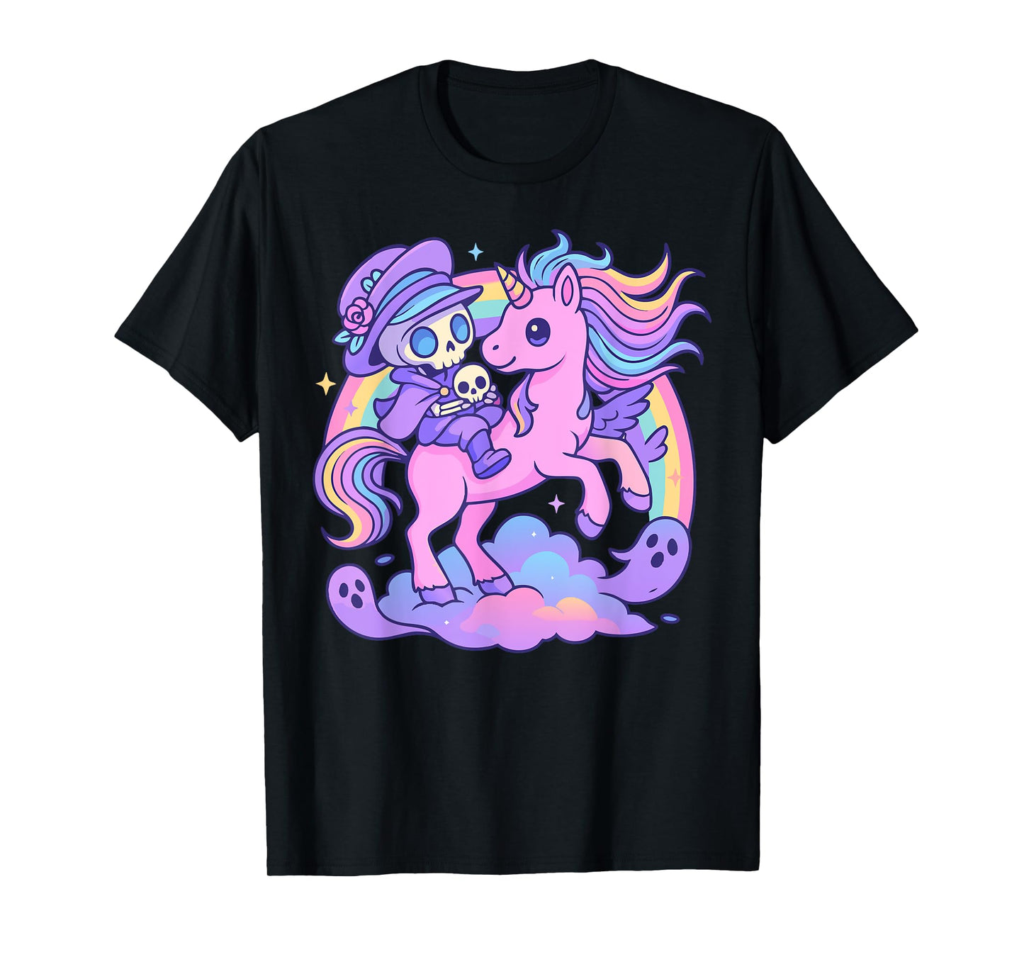 Pastel Goth Skeleton Rider & Unicorn - Kawaii Gothic T-Shirt