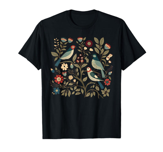 Cottagecore Birds and Flowers Girl Women T-Shirt