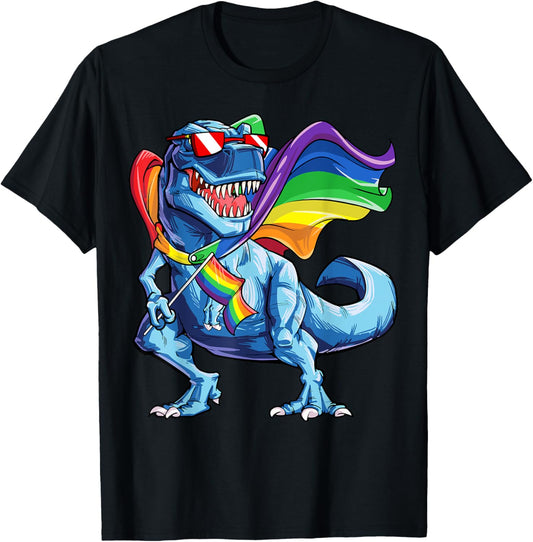 Dinosaur Gay Pride LGBT Rainbow Flag T-rex Sunglasses LGBTQ T-Shirt