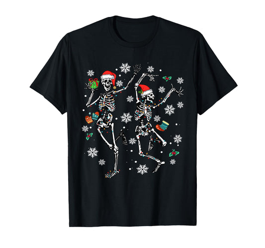 Cute Christmas Skeleton Dancing Xmas 2025 Men Women Kids T-Shirt