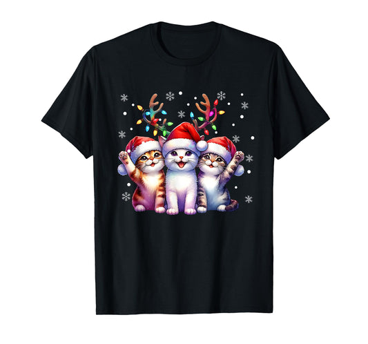 Christmas Cat Santa Reindeer Cat Lover Christmas Cats T-Shirt