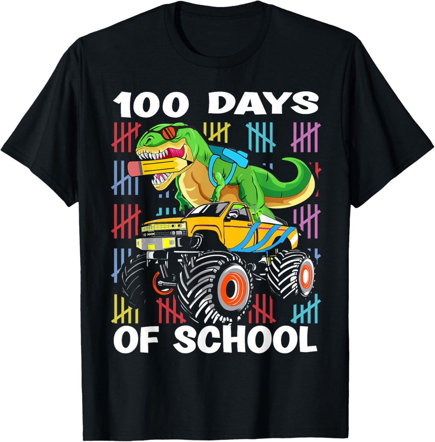 100th Day of School 100 Days School truck dinosaur boys kids T-Shirt