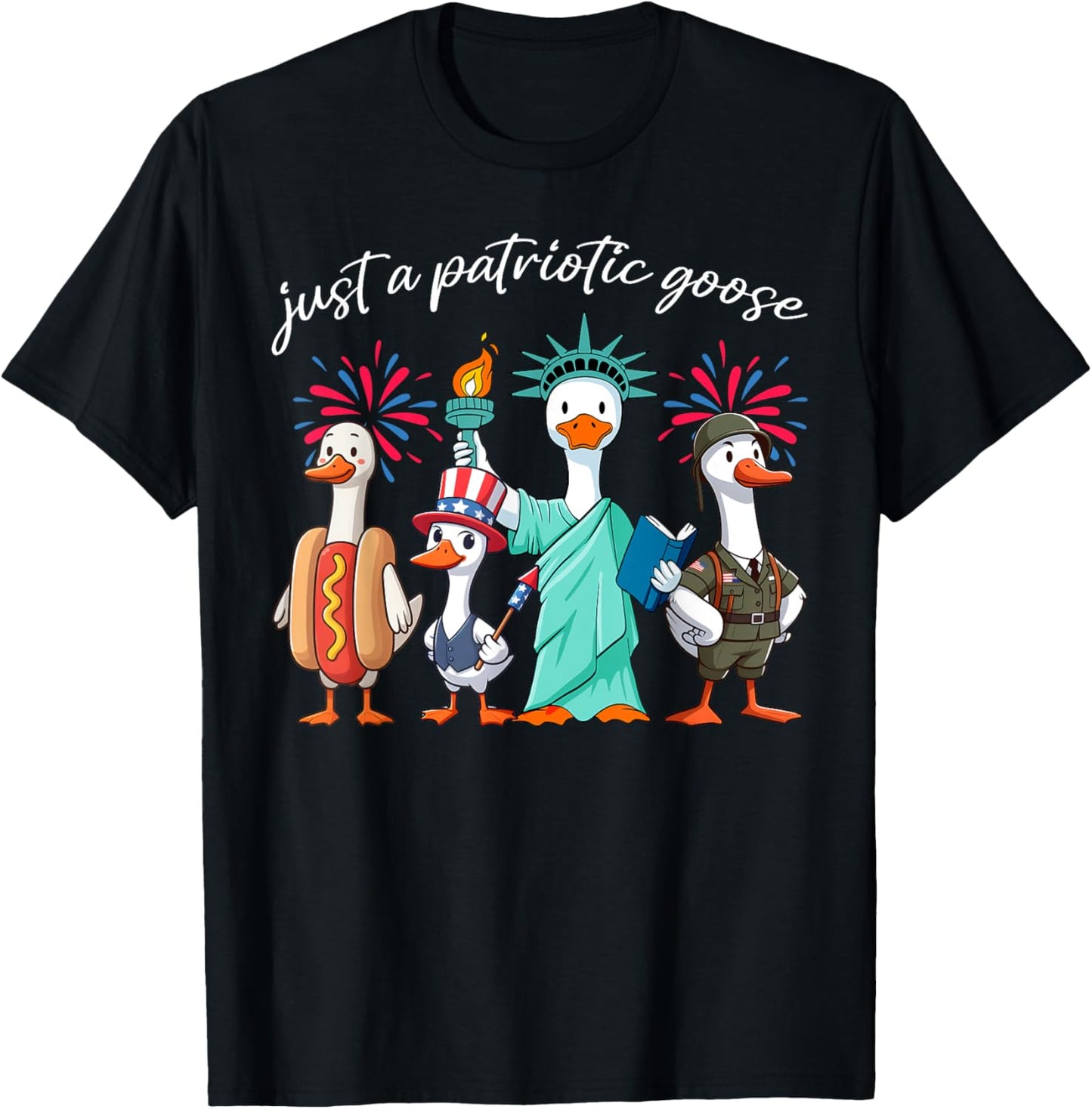 Just A Patriotic Goose Hotdog American Flag 4th Of July T-Shirt